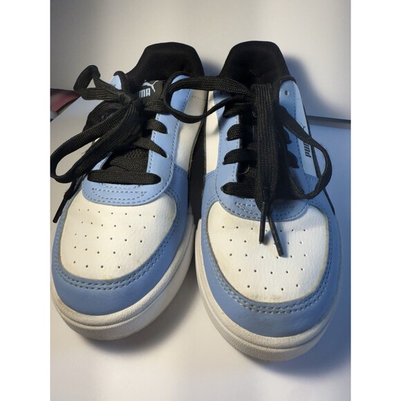 Boys 1 C Puma tennis shoes blue white black athletic sneakers - Picture 2 of 6